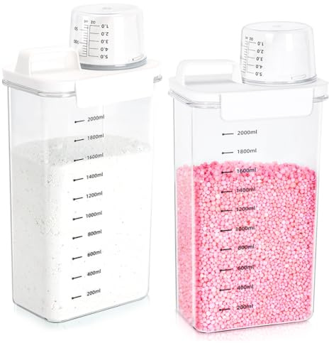 Tokokimo 2300 ml Luftdichter Waschmittelspender mit Messbecher, Waschmittelbox für Pulver, Mehrzweck Waschpulver Spender, Geeignet für Waschpulver, Waschmittel, Getreide, 2 Stück, weiß