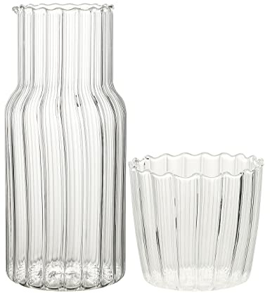 Jarra de Agua con Vaso, Juego de Jarra de Vidrio de 17 Oz para Dormitorio, Cocina o Baño, Diseño Elegante para Mesita de Noche, para Decoración del Hogar (White)