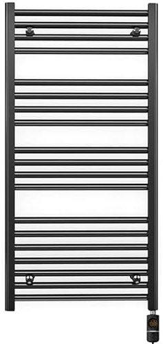 600mm Wide Matt Black Electric Bathroom Towel Rail Radiator Heater With AF Thermostatic Electric Element UK Pre-Filled (600 x 1000 mm)