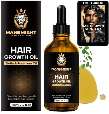 Mane Might Hair Growth Oil – Hair Loss Treatment with Rosemary, Castor, Jojoba, Argan & Tea Tree Oil – 100% Natural Formula for Hair Growth & Thickness – 118ml