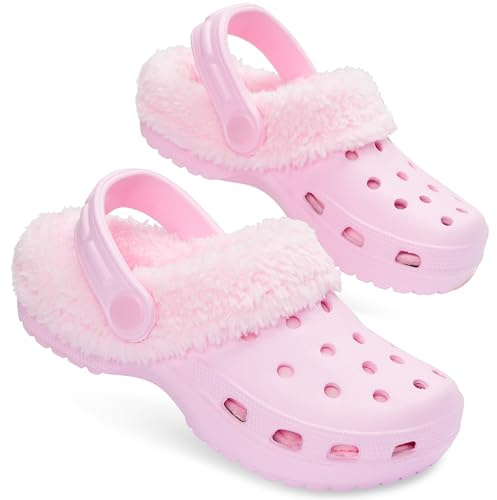 CityComfort Zoccoli Invernali Bambini con Fodera in Pile, Ciabatte Calde con Cinghia Regolabile, Comode Scarpe da Casa (28 EU, Rosa)