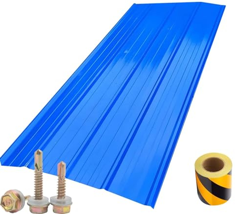 Profilblech, Dachpaneele, Dachpfannen,Trapezblech Breite 90cm, Länge 100cm, 120cm, 150cm. Werkzeugschuppen-Carport, Geeignet Für Straßenbauzäune Blau(Color:100x90cm,Size:5pcs)