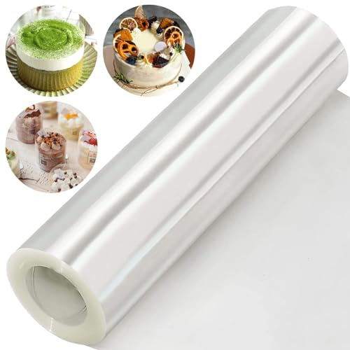 Ruikcoll Pellicola per Bordi Torta, Rotolo di Acetato Trasparente, addensante, Pellicola per Torta Altamente Trasparente, Pellicola di Acetato, Riutilizzabile, 20 cm x 10 m