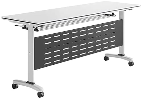 HGSLQDEE Konferenztisch Klappbarer Konferenztisch mit offenem Stauraum und Stahlblende, vielseitiger Besprechungs- und Schulungstisch für zu Hause oder das Büro(White,47.2x23.6x29.5in)