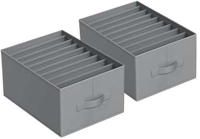 ManGotree Wardrobe Closet Organizers for Clothes,9 Compartment Foldable Drawers Organizers with Handles, Closet Clothes organizers for Pants, Jeans,T shirt,Sweater, 2Pack Grey
