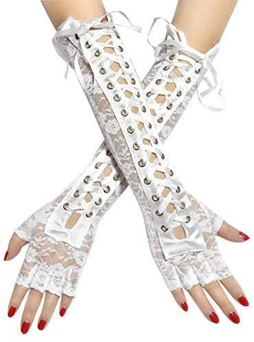 Aucute Damen Fingerlose Spitze Handschuhe, Ellbogenlänge Armstulpen Renaissance oder Steampunk Accessoires Cosplay Handschuhe für Halloween Kostüm 1Paar