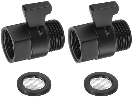 sourcing map Wasserdurchflusskontrollventil, G1/2 Zoll Duschkopf-Absperrventil, Messing-Wasserdruckregler für Duschkopf oder Bidet-Spray (schwarz), 2 Stück