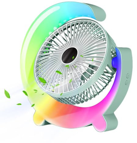Ventilador de escritorio USB RGB,Ventilador de mesa portátil,Ventilador de mesa ajustable de 3 velocidades con luz ambiental | Ventilador de mesa accionado por USB giratorio de 360 ​​grados con portát