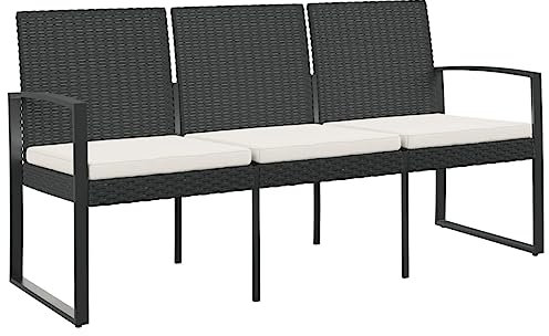 HETFTJN Modern Bank Gartenbank Bierbankgarnitur Parkbank - Gartenbank 3-Sitzer mit Kissen Schwarz PP-Rattan für Park Terrassen Draussen Garten