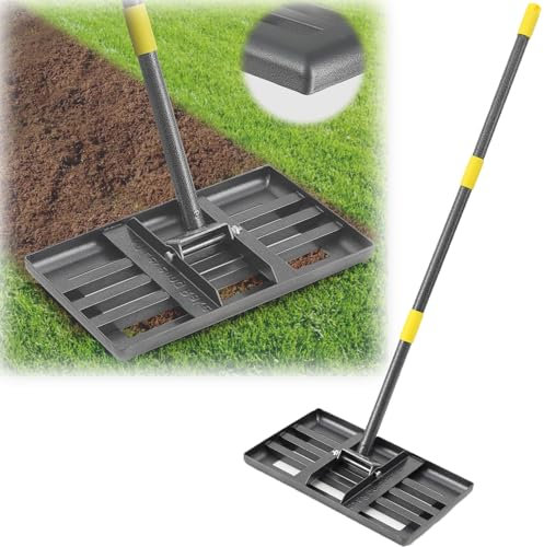 Lawn Leveling Rake, Heavy Duty 17x10 Curved Ground Plate, 72 Long Handle Lawn Leveler Tool Landscape Rake for Compost Soil Dirt Sand Grass Peat Moss