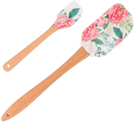 ABOOFAN 2piezas Espátulas De Silicona Mango De Madera Utensilios De Cocina Multiusos Para Pasteles y Pancakes Resistente y Seguro Para Uso Hornos y Lavavajillas