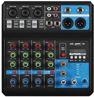 Audio Mixer, DJ Controller Sound Mixer, 5 Way Professional Sound Mixer Computer Recording Drive Sound Card Mixing Console Mixer Audio Pro DJ Audio Equipment , Ideal for Home Party and Karaoke