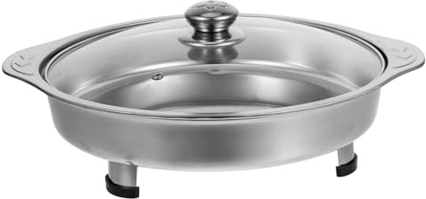 EXHUMKY Teglia per Buffet in Acciaio Inox con Coperchio in Vetro Trasparente e Piedini Antiscivolo, Vassoio da Portata Profondo per Ristoranti, Catering e Feste, Resistente e Facile da Pulire
