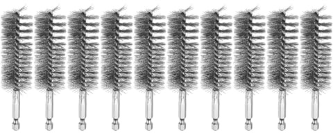 sourcing map 10Pcs 304 Stainless Steel Bore Brush 28mm Dia 4.5 Long Cleaning Twisted Wire Brush with Handle 1/4 Hex Shank for Tubes Ports Bearings, Silver