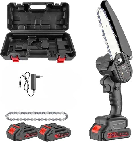 MF artSHOP Mini Motosega a Batteria, 6 Pollici, 48V con Doppia Batteria, Ricaricabile 8000mah, Sega Elettrica per Potatura e Giardinaggio, Custodia Inclusa