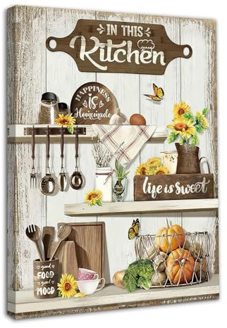 Dazzlewall Framed Farmhouse Kitchen Wall Art Decor Rustic Sunflower Wall Decor Kitchen Quotes Print Painting for Restaurant Dining Room 12x16 in