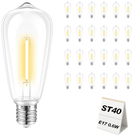 Adirxon 25 Pack ST40 LED Replacement Light Bulbs Shatterproof Dimmable for Outdoor String Lights E17 Base 2700K Warm White for Patio Garden Party and Events