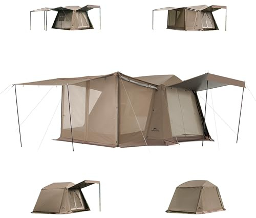 2025 Naturehike Village 2 Living Area 4 Modes of Camping Tent 4-6 Person with Canopy SunWall, Awning, UPF 11000+ UV Protection, Portable Family Cabin Pop Up Tent for Hiking, Beach and Travel