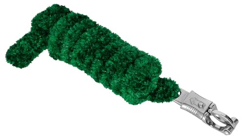 Start Führstrick für Pferde – 2m weiches Anbindestrick mit Karabinerhaken – Flauschiger Fluffy-Pferdestrick aus Nylon – ideal für Stall, Weide & Transport (Grün, Panikhaken)