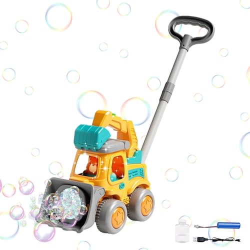 Seifenblasenmaschine für Kleinkinder, Technikfahrzeug, Seifenblasen-Rasenmäher, Kinderspielzeug, 1 2 3 jährige Jungen, Mädchen, Babygeburtstage, Grillen, Wiederaufladbar (Gelb)