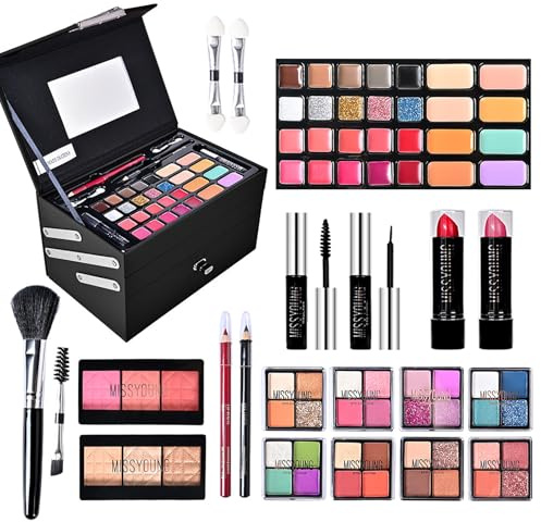 Wisnewth Coffret Maquillage Complet 45 Pièces - Palette Fards Ombre à Paupières, Anti-Cernes, Gloss et Accessoires avec Boîte de Rangement Noire