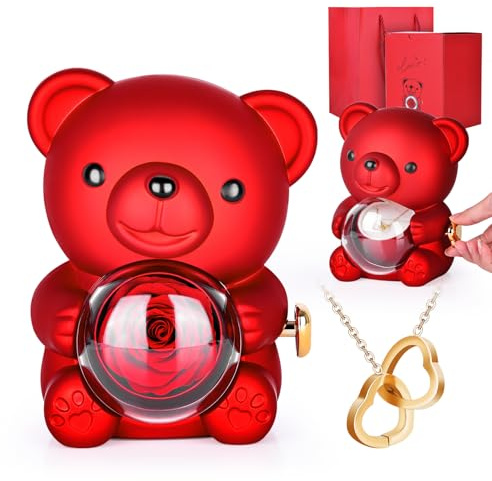 Anveltech Preserved Rose Teddy Bear, Real Rose in Elegant Gift Box, Romantic Gift for Her, Perfect for Mother's Day, Anniversary, Wedding, or Bridal Shower