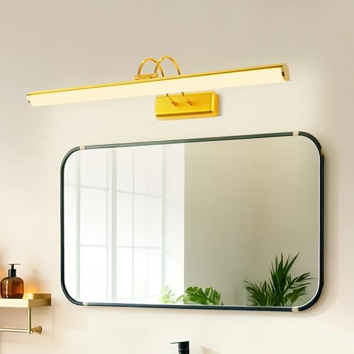 TYhogar Spiegellampe LED Spiegelleuchte Bad 57 cm Gold Lampe Wasserdicht IP44 Drehung Wandleuchte 12W Bilderleuchte Wandlampe Modern für Badzimmer Küche Badschrank