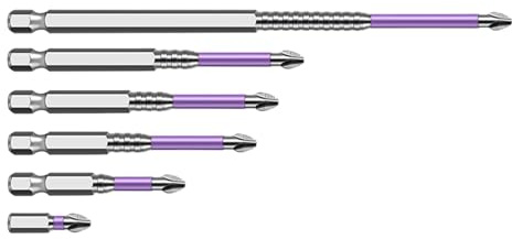 Magnetic Screwdriver Set, 6-Piece Phillips Screwdriver for Electric Screwdriver, Shockproof Bits for Wood, Sanitary, Car & Furniture Repair, Purple