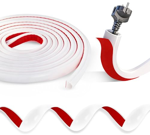 Aurinovellia 3 Meter Canaleta Cables Pared Adhesivo, Silicona Canales de Cable Semicirculares, Fácil Instalación Canaleta Cables Suelo, Ocultar Cable TV para Hogar Oficina Almacén Blanco 15mm×10mm