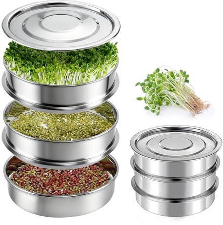 Ysislybin 3 Stöckiges Keimsprossenbox Set, Stapelbares Keimsprossenbox aus Edelstahl als Sprossen Keimschalen: Sprossen Anzucht sowie Microgreens Anzuchtschalen zur Anzucht von Keimsprossen