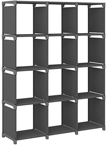 Scaffale a gradini, a torre indipendente, a forma di cubo, 12 scomparti, grigio, 103 x 30 x 141 cm, in tessuto, per decorazioni, foto, piante, soggiorno, camera da letto, studio, installazione rapida
