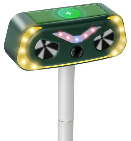 Repellente per gatti a ultrasuoni, repellente per gatti da giardino, alimentato a energia solare, con sensore di movimento PIR e flash, due modalità, adatto per fattorie, giardini, cani, gatti