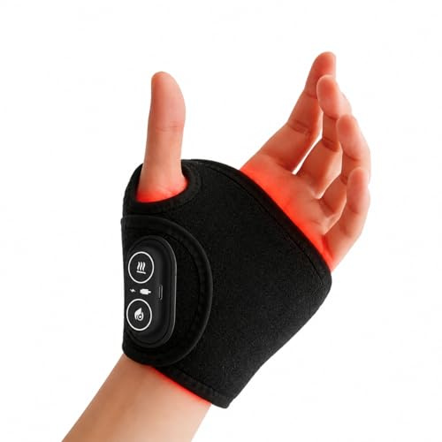 runpeak Karpaltunnelbandage, elektrisk handmassageapparat med 3 värme- och vibrationslägen, bärbara handledsbandage, lätt stöd för handfingerleder, avslappning, svart