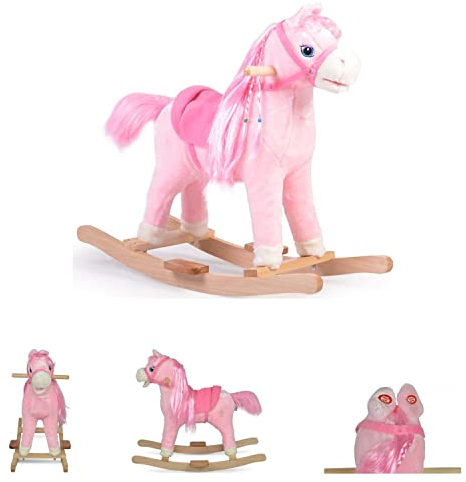 Moni Schaukelpferd Plüsch Rose WJ-001 pink Kufen, Sound, Sattel, Steigbügel