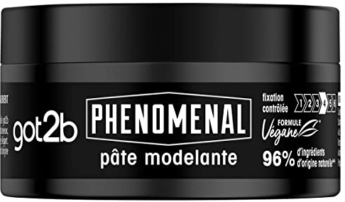 Got2b - PhenoMENal - Pâte Modelante Cheveux - Ne Colle Pas - Résultat Naturel - Fixation Contrôlée - Coiffant Cheveux - Formule Végane - 96% d'ingredients d'origine naturelle - Pot 100 ml