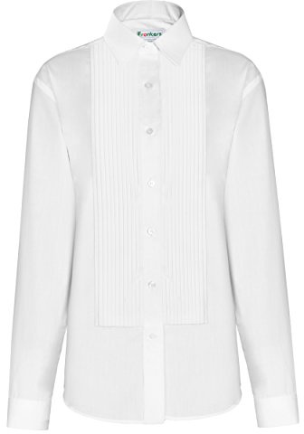 FRANKERS Women’s 1/4” Pleat, Poly Cotton Laydown Collar Tuxedo Shirt White Classic Tuxedo Shirt (4)