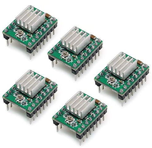 ARCELI A4988 kompatibles Stepper-StepStick-Motortauchermodul mit Kühlkörper für 3D-Drucker-Controller-Rampen 1,4 (Packung mit 5 Stück) - Grün