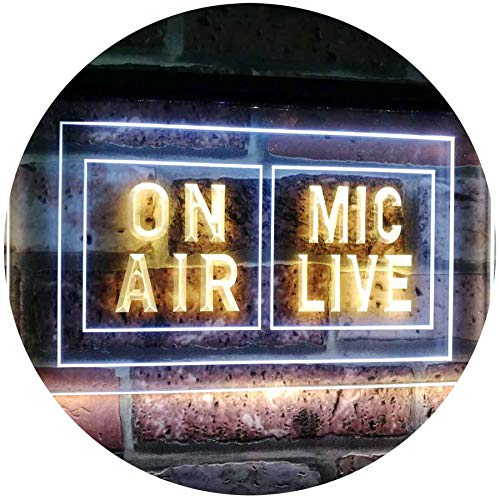 ADVPRO Mic Live On Air Studio Recording Display Dual Color LED Barlicht Neonlicht Lichtwerbung Neon Sign Weiß & Gelb 600 x 400mm st6s64-i1072-wy