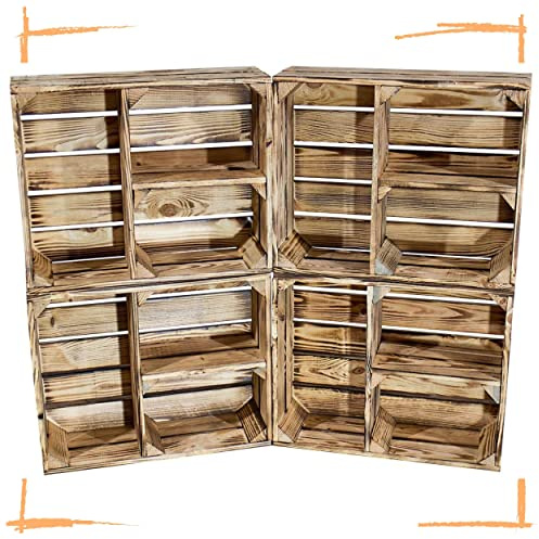 Moooble Holzkisten geflammt |DREI Fächer für unterschiedlich große Dinge| NEU | 50x40x15 cm | von Bücherregal zu Deko bis Küchenschrank
