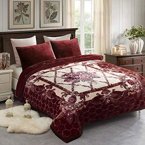 JML Fleece Blanket King Size for Winter, 87x94, 10.5 Pounds, Heavy Korean Style Raschel Blanket, Plush, Soft, Thick, Warm, 2 Ply, A&B Printing with Luxury Embossing Pattern, Dark Purple Floral