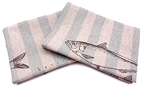 JOWOLLINA 2er-Set: Geschirrtücher Küchenhandtücher Handtücher 47x70 cm Halbleinen Bedruckt (Stripe Herring)