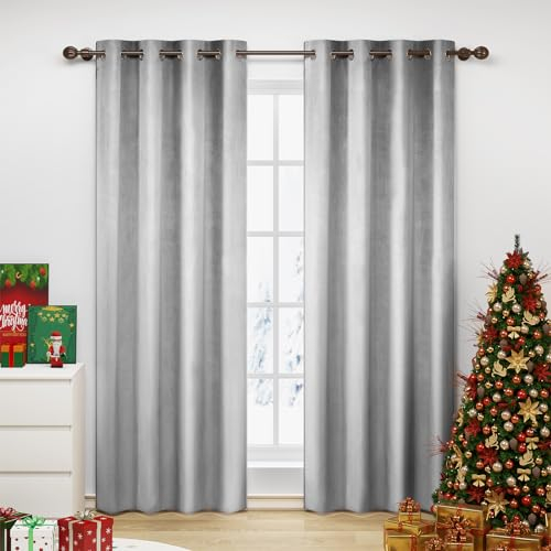 WOLTU Vorhang Blickdicht mit Ösen, 2 Stücke Thermovorhang Kälteschutz, 300 g/m² Schwere Gardine lichtundurchlässig, für Schlafzimmer Wohnzimmer, 140x245 cm Hellgrau