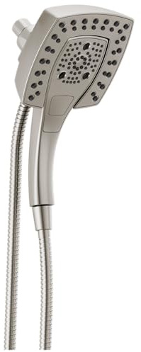 Delta H2Okinetic 58474-SS-PR25 In2ition Pommeau de douche double avec pulvérisateur à main, pommeau de douche en nickel brossé avec tuyau, pommeau de douche, station d'accueil magnétique, acier
