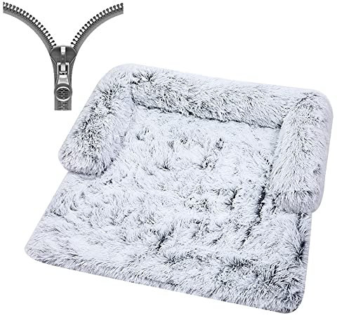 Nyescasa Hundebett für Grosse Hunde u. kleine Hunde,Sofaschutz Plüsch Flauschig Atmungsaktiv Katzenbett,Winter Warm Dauerhaft Hundecouch Waschbar Rutschfest Hundekissen (M ca. 90x90x20cm,Verlauf grau)