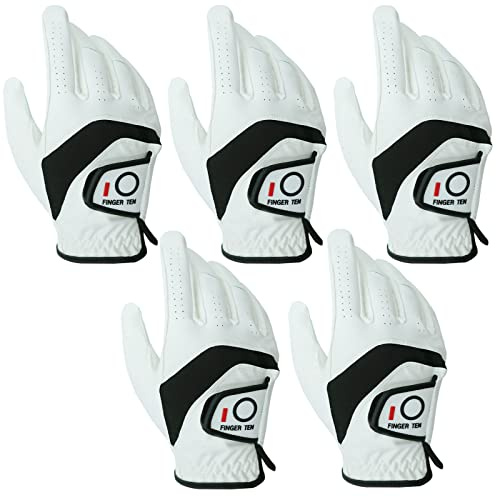 FINGER TEN Gant Golf Homme Main Gauche Droite Cuir Droitier Cabretta PoignÉE Value 5 Pack, Gants de Golf Antidérapants PU Respirant Abordable Tous Les Temps pour Sports