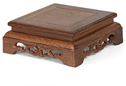 WRLRUILIAN Vasenständer Pflanze Bonsai Quadrat Form Hölzerne Teekanne Base Vase Carving Halterung Holz Buddha Statue Dekoration Basis for Innen Wohnzimmer Dekoration Statuenbasis (Color : A)