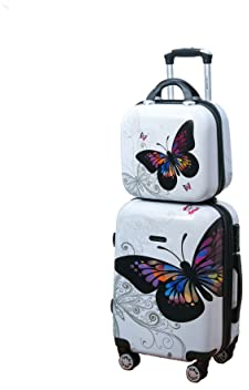 CELIMS - Koffer aus Polycarbonat | 2-teilige Gepäcksets | Handgepäckkoffer + Kulturbeutel | 55x40x20cm Handgepäck | Kleiner Leichter Koffer | Weiß