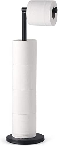 YUET Soporte para Papel Higiénico Negro Portarrollos de Pie para Almacenamiento de Acero Inoxidable Sus 304 Antióxido Sin Taladro para Inodoro 5 Rollos de Papel con Base Pesada Baño