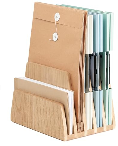 KIRIGEN hölzernen Schreibtisch Mail Organizer 5 Slots File Paper Holder Desktop Holz Dokument Letter Holder Veranstalter für Home Office natürliche Farbe