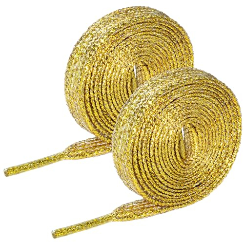 flintronic 2 Pares Cordones Planos de Lentejuelas Metálicas, 120cm Elasticos Cordones, Cordones Purpurina Repuesto, Plana Un tamaño Para Todos Unisexo, para Calzado Deporte y Botas
